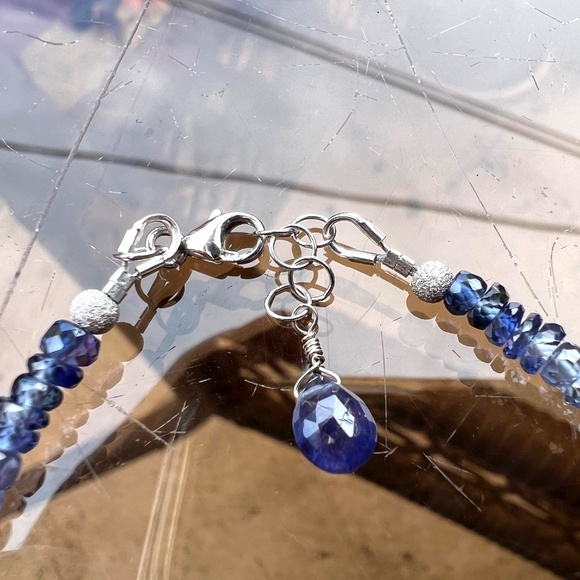 Solid 14K White Gold Natural Blue Sapphire, Moonstone Bracelet 7" - 7 2/3" - Picture 9 of 13